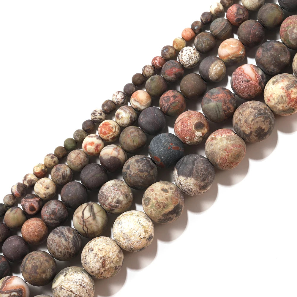Frosted Brown Flower Agate Bead Strand (4/6/8/10mm)