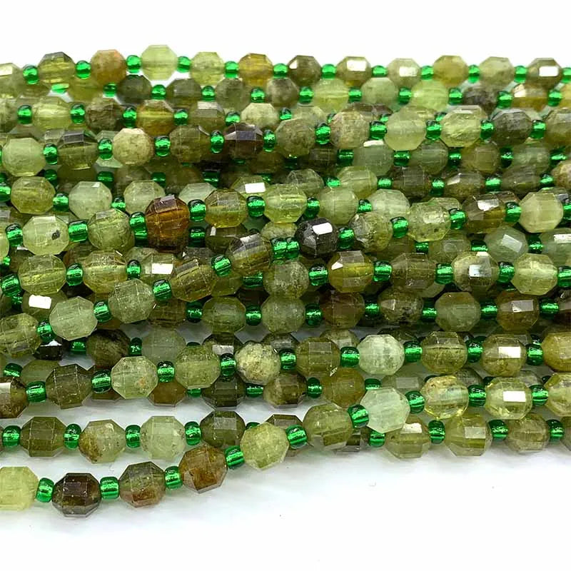 Natural Green Garnet/Tsavorite Faceted Star Cut Bead Strand