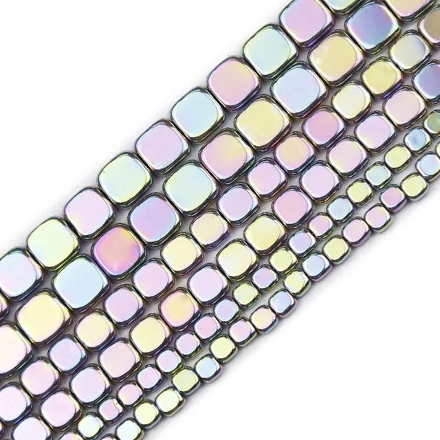 4/6/8mm Flat Square Hematite Spacer Bead Strand