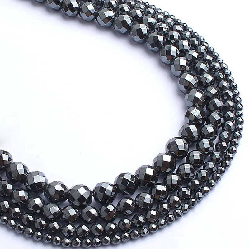 AAA Natural Faceted Silver Plated Hematite Bead Strand