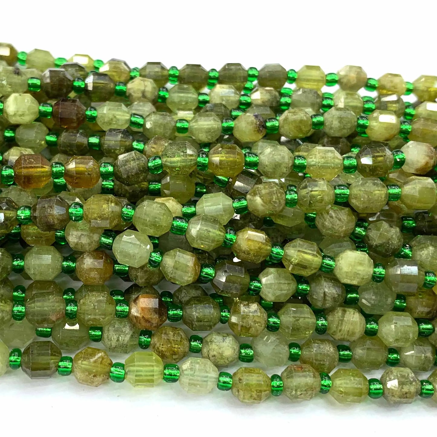 Natural Green Garnet/Tsavorite Faceted Star Cut Bead Strand