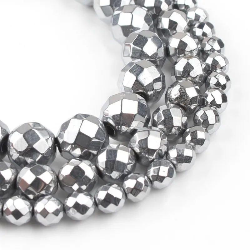 AAA Natural Faceted Silver Plated Hematite Bead Strand