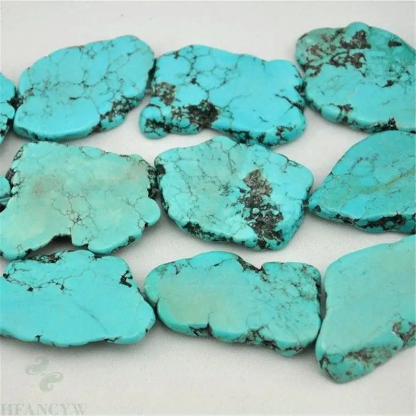 Natural Turquoise Flat Slab Bead Strand