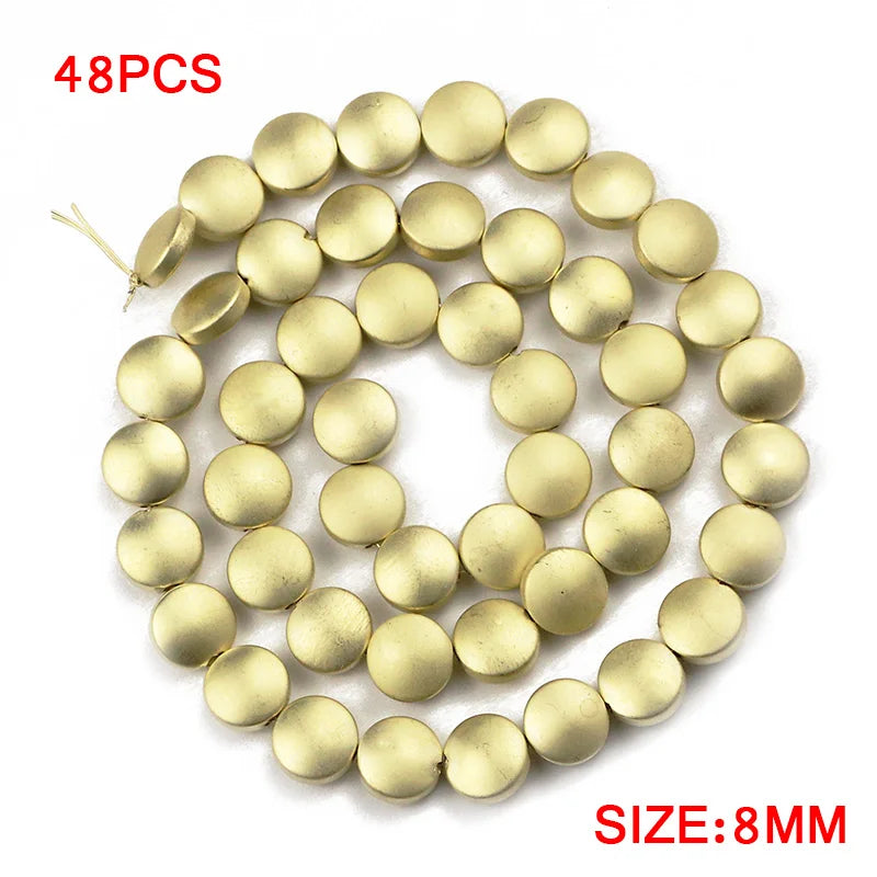 Flat Hematite Matte Gold Plated Coin Bead Strand