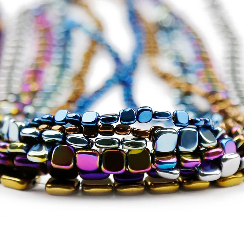 4/6/8mm Flat Square Hematite Spacer Bead Strand