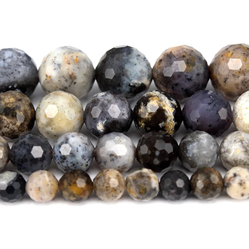 Natural Faceted Dendritic Opal Bead Strand (6/8/10/12mm)