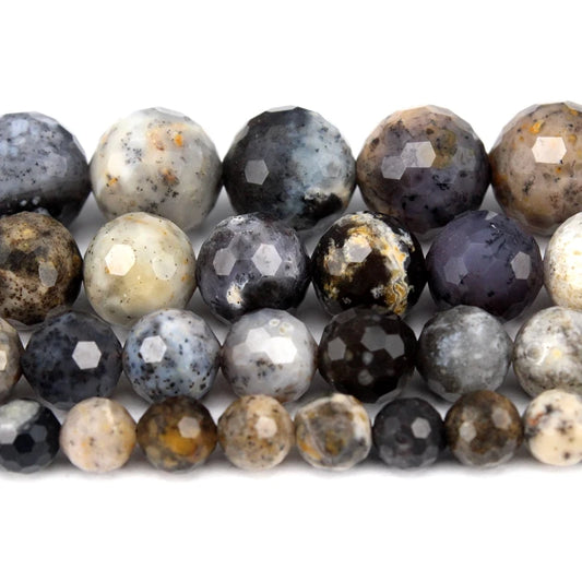 Natural Faceted Dendritic Opal Bead Strand (6/8/10/12mm)
