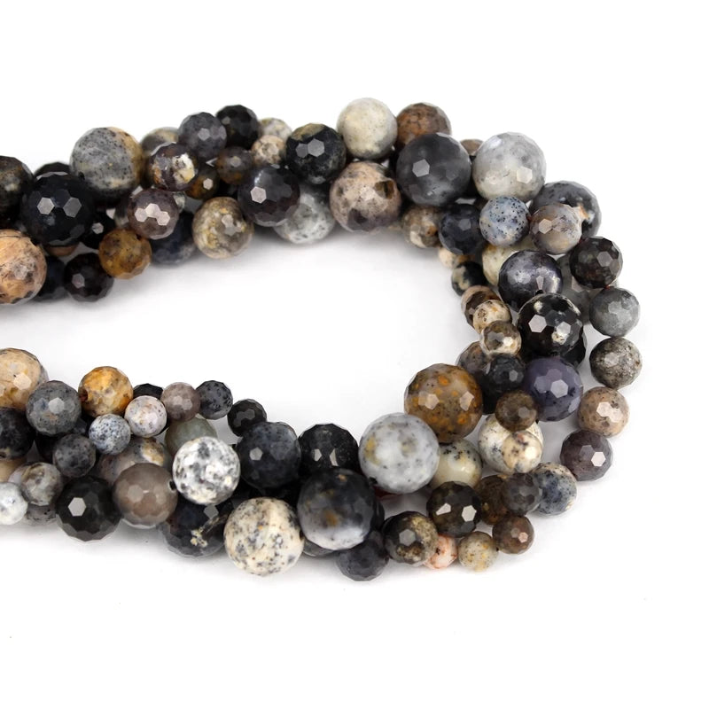 Natural Faceted Dendritic Opal Bead Strand (6/8/10/12mm)