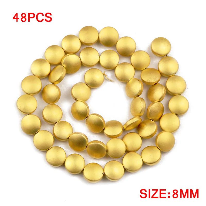 Flat Hematite Matte Gold Plated Coin Bead Strand