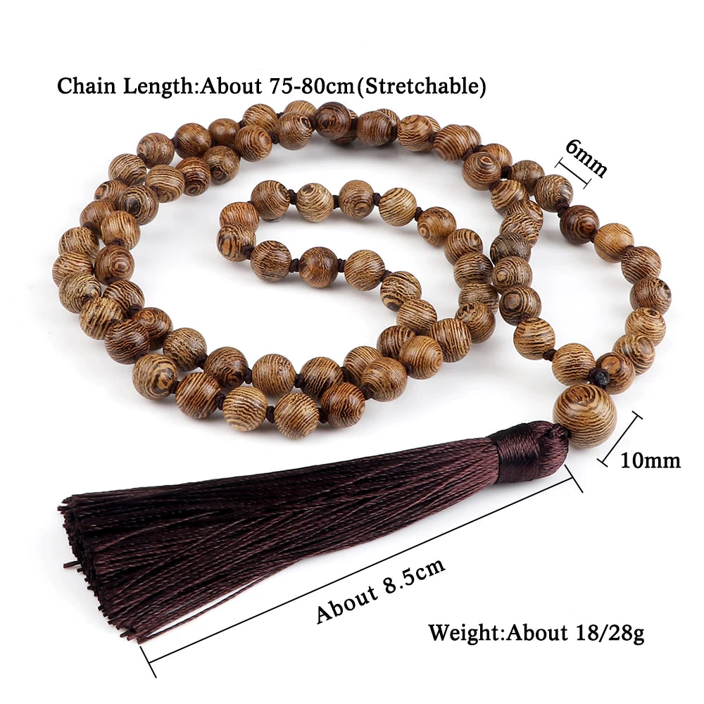 6/8mm Wooden Mala Beads Necklace