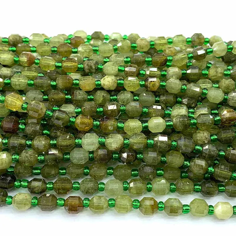 Natural Green Garnet/Tsavorite Faceted Star Cut Bead Strand