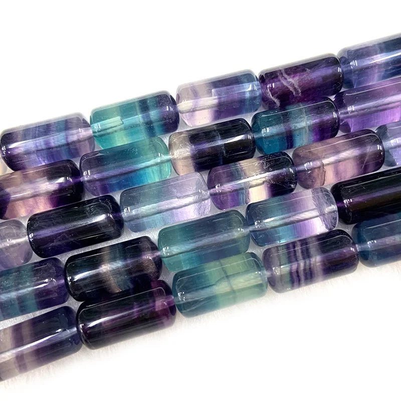 Natural Fluorite 15'' Column Bead Strand (8x10/8/16mm)