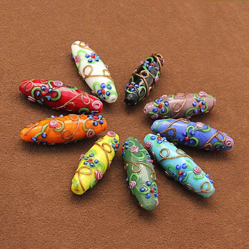 Ethnic Murano Handmade Lampwork Glass Beads (2pcs 13mm*42mm)