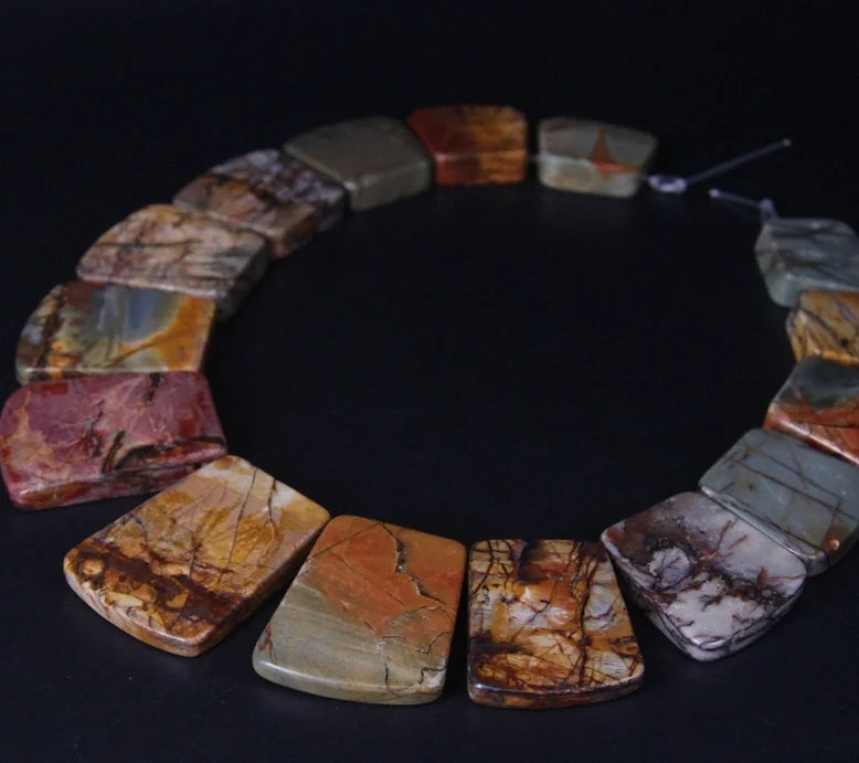 HQ Sea Sediment Stone Graduated Flat Square Bead Strand (17-35x25-28mm)