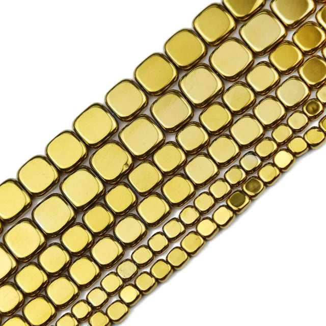 4/6/8mm Flat Square Hematite Spacer Bead Strand
