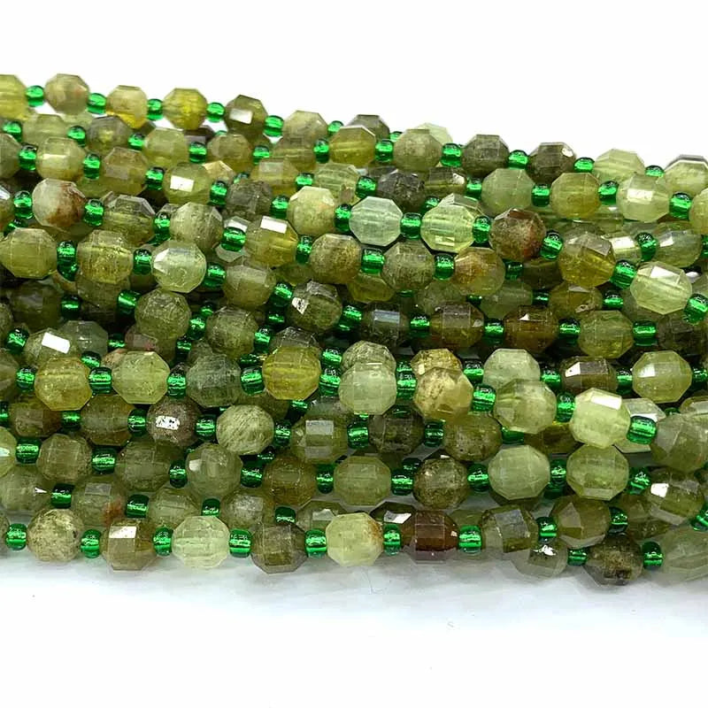Natural Green Garnet/Tsavorite Faceted Star Cut Bead Strand