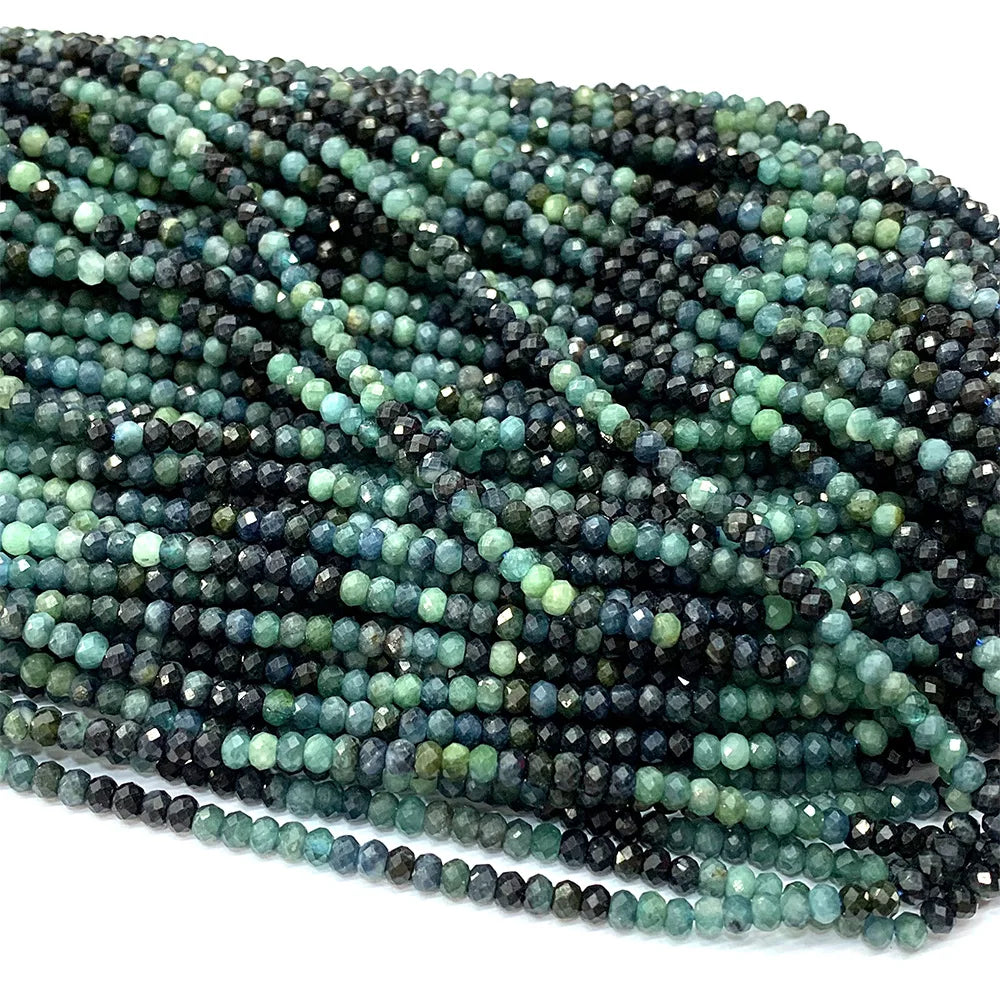 Natural Blue/Green Tourmaline Small Faceted Gradient Rondelle Bead Strand
