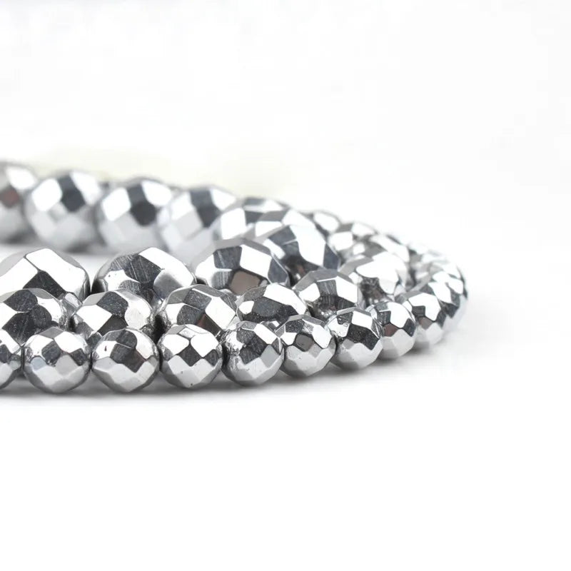 AAA Natural Faceted Silver Plated Hematite Bead Strand
