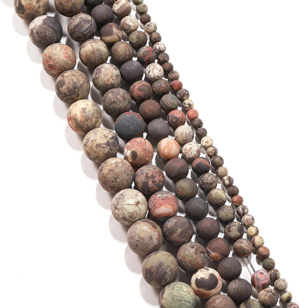 Frosted Brown Flower Agate Bead Strand (4/6/8/10mm)