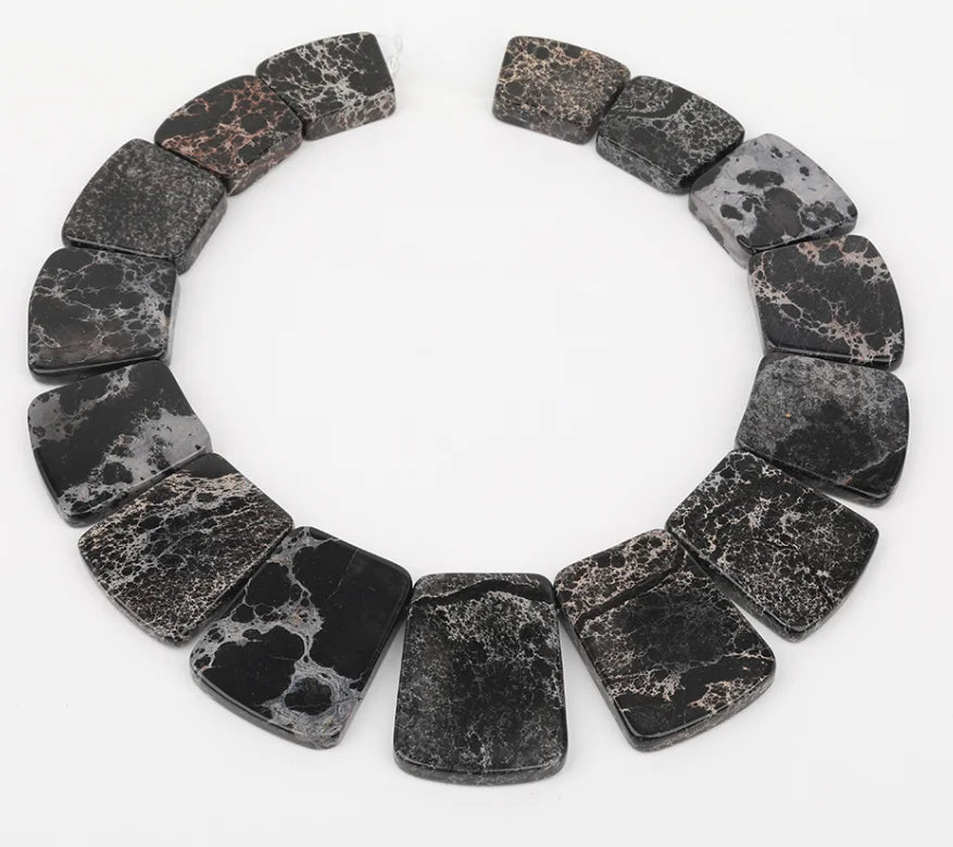 HQ Sea Sediment Stone Graduated Flat Square Bead Strand (17-35x25-28mm)
