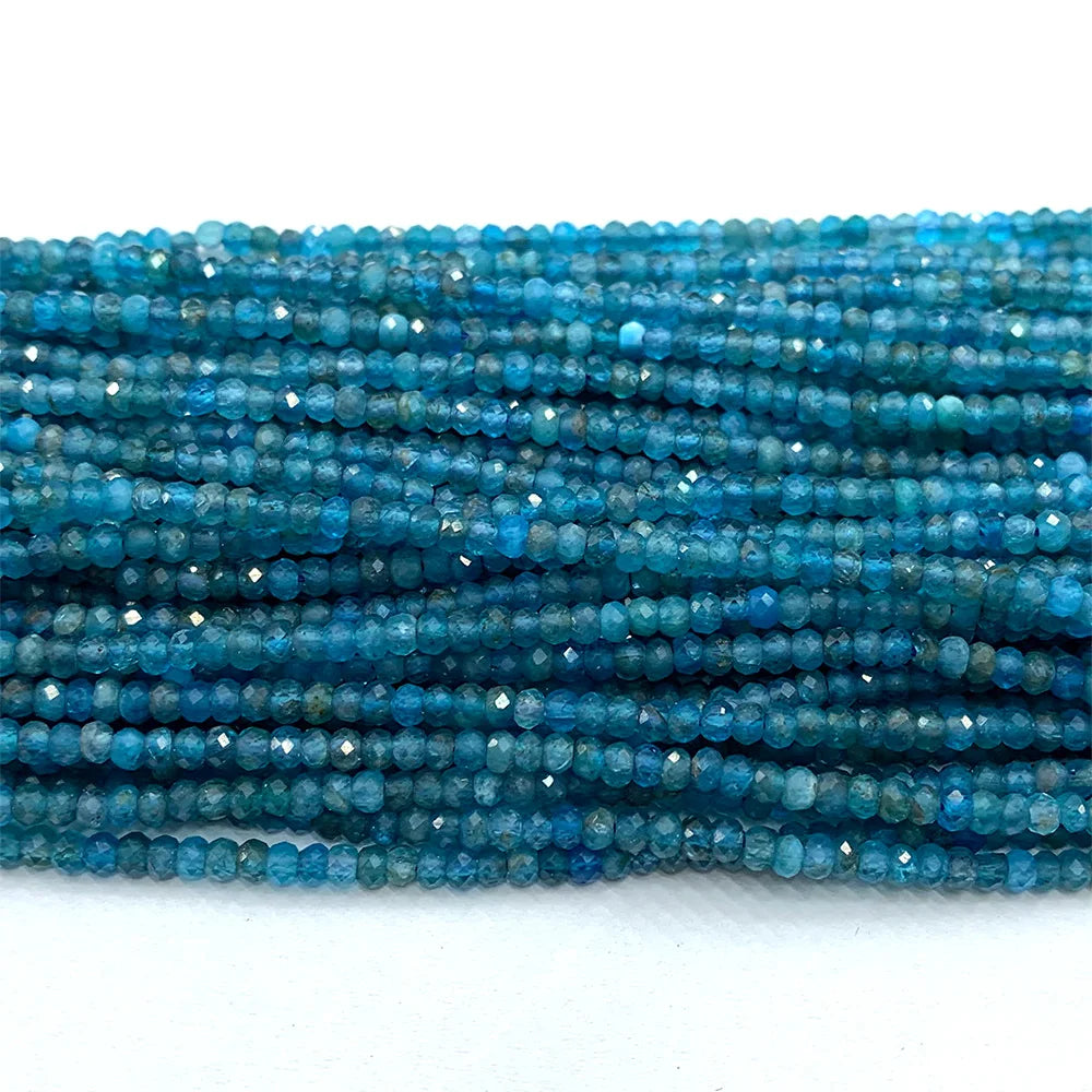 Natural Blue Apatite Faceted Rondelle Bead Strand