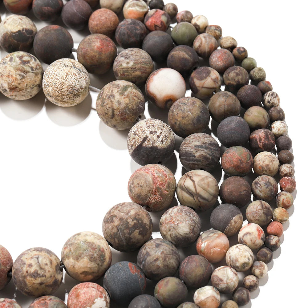Frosted Brown Flower Agate Bead Strand (4/6/8/10mm)