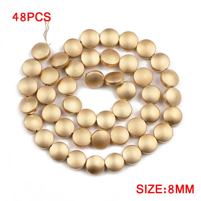 Flat Hematite Matte Gold Plated Coin Bead Strand