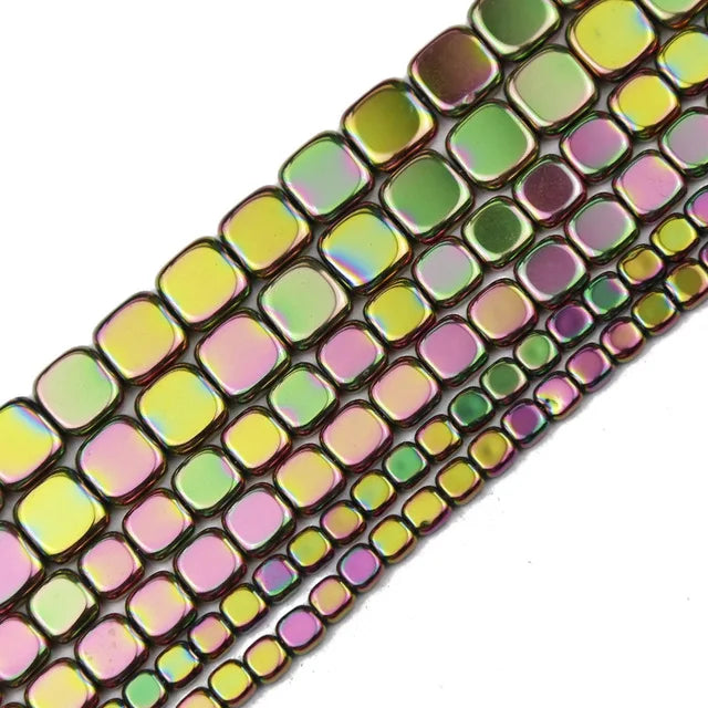 4/6/8mm Flat Square Hematite Spacer Bead Strand