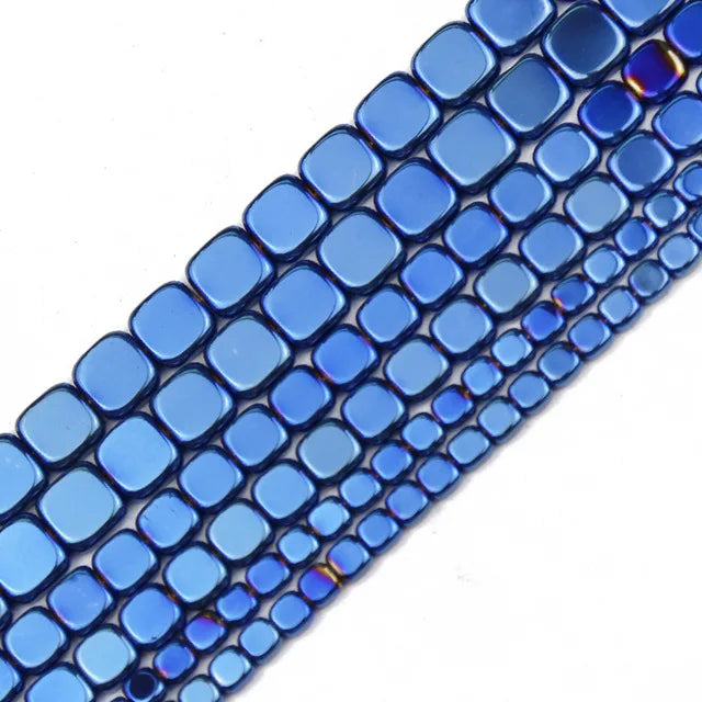 4/6/8mm Flat Square Hematite Spacer Bead Strand