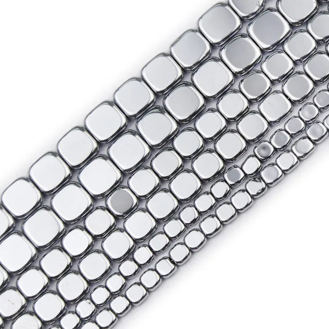 4/6/8mm Flat Square Hematite Spacer Bead Strand