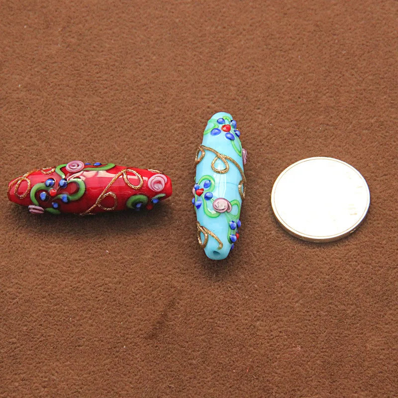 Ethnic Murano Handmade Lampwork Glass Beads (2pcs 13mm*42mm)
