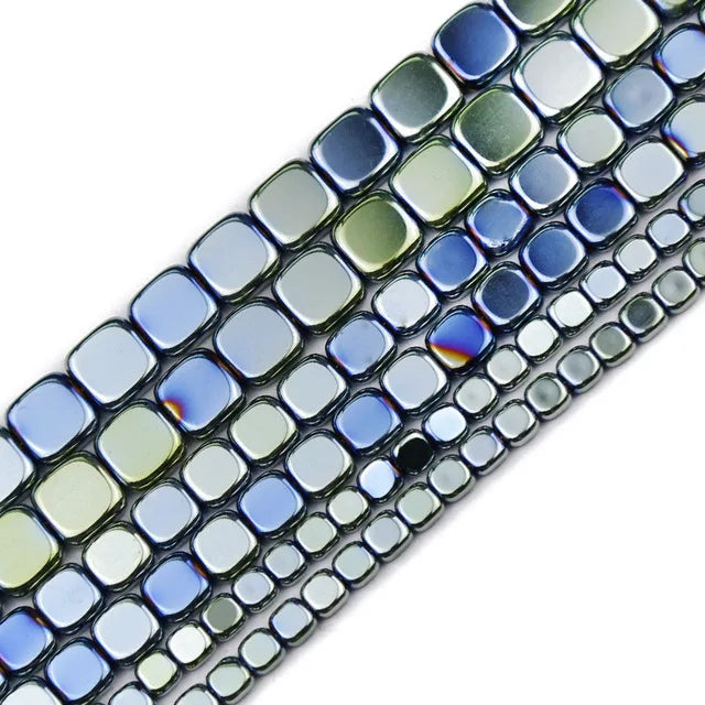 4/6/8mm Flat Square Hematite Spacer Bead Strand