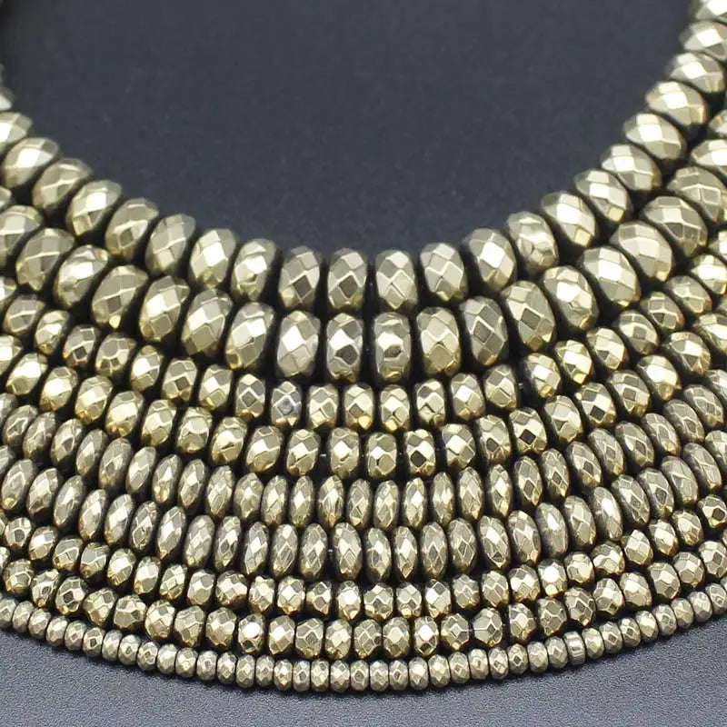 Hematite Plated Pyrite Faceted Rondelle Bead Strand