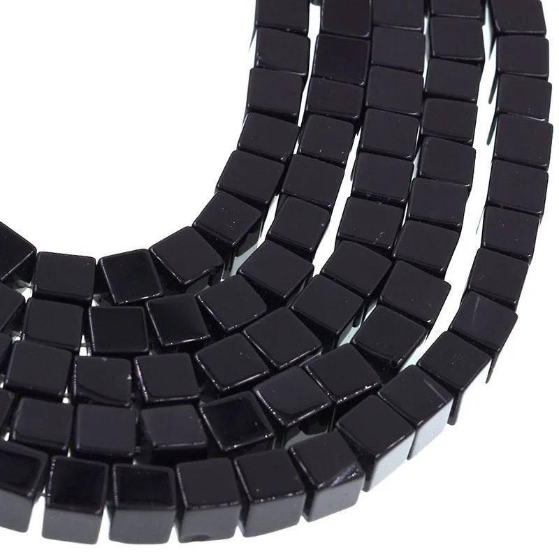 Natural Black Agate Cube Bead Strand (4/6/8/10/12mm)