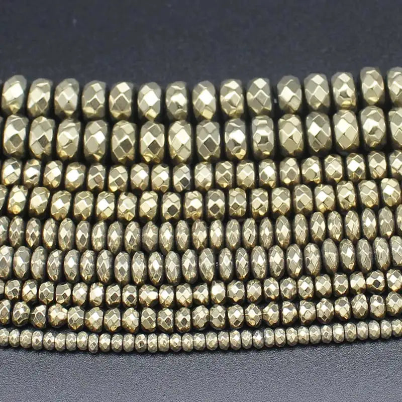 Hematite Plated Pyrite Faceted Rondelle Bead Strand
