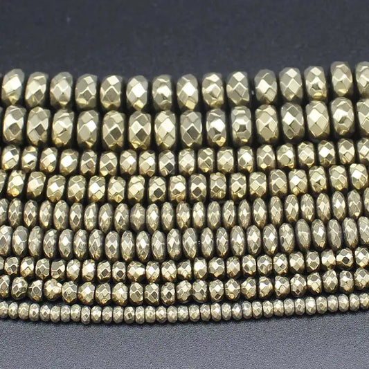 Hematite Plated Pyrite Faceted Rondelle Bead Strand