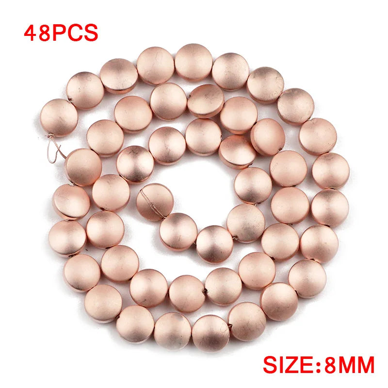 Flat Hematite Matte Gold Plated Coin Bead Strand