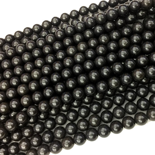 Natural Black Jade Bead Strand
