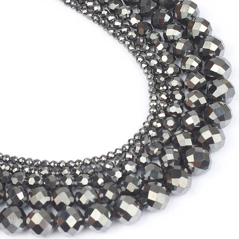 AAA Natural Faceted Silver Plated Hematite Bead Strand