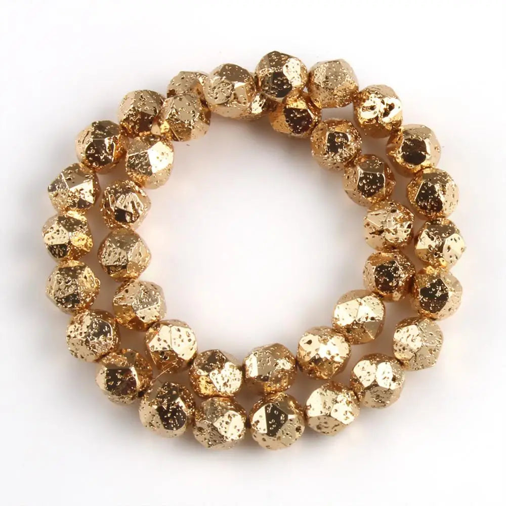 Gold Plated Faceted Volcanic Rock Hematite Bead Strand (6/8/10/12mm)