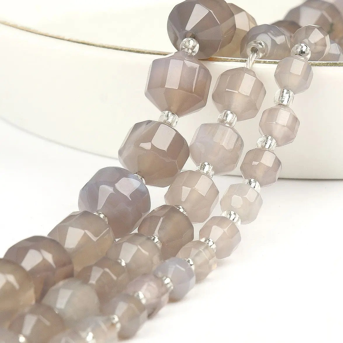 HQ Natural Gray Agate Olive Bead Strand