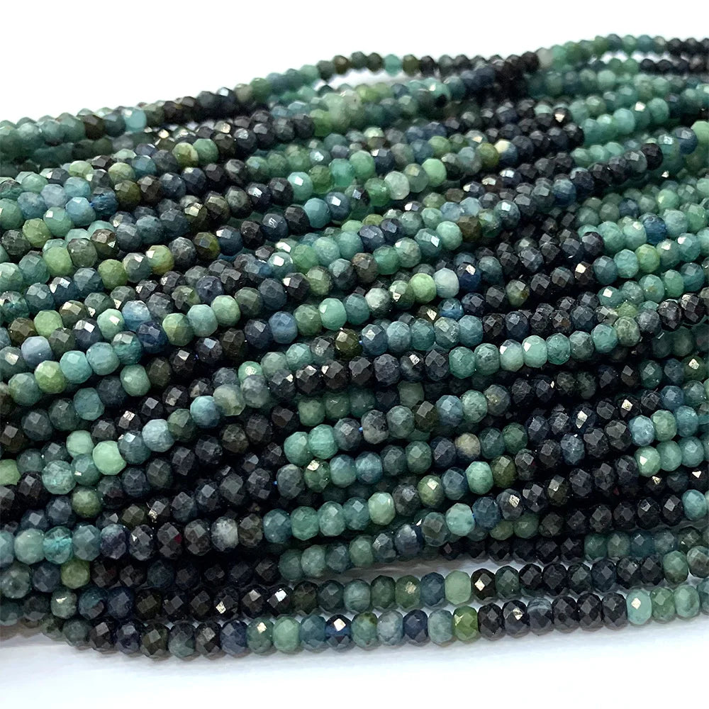 Natural Blue/Green Tourmaline Small Faceted Gradient Rondelle Bead Strand