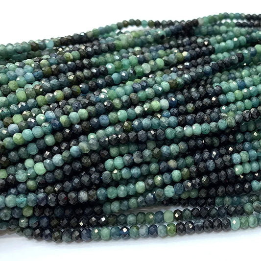 Natural Blue/Green Tourmaline Small Faceted Gradient Rondelle Bead Strand
