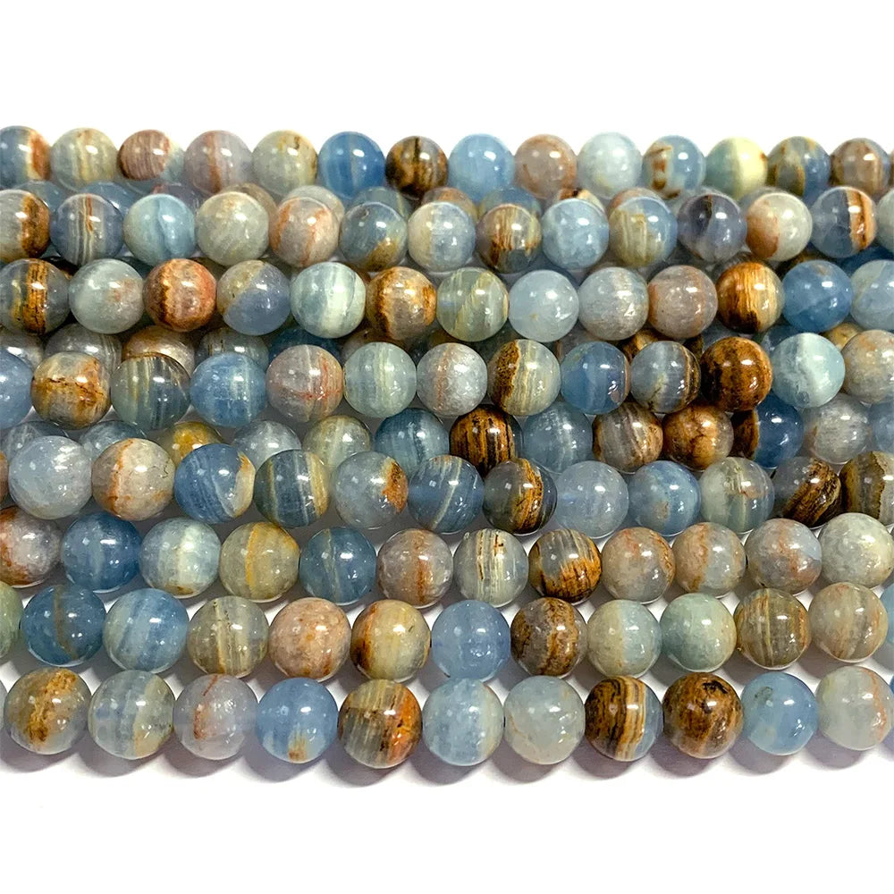 Natural Blue Calcite Round Bead Strand