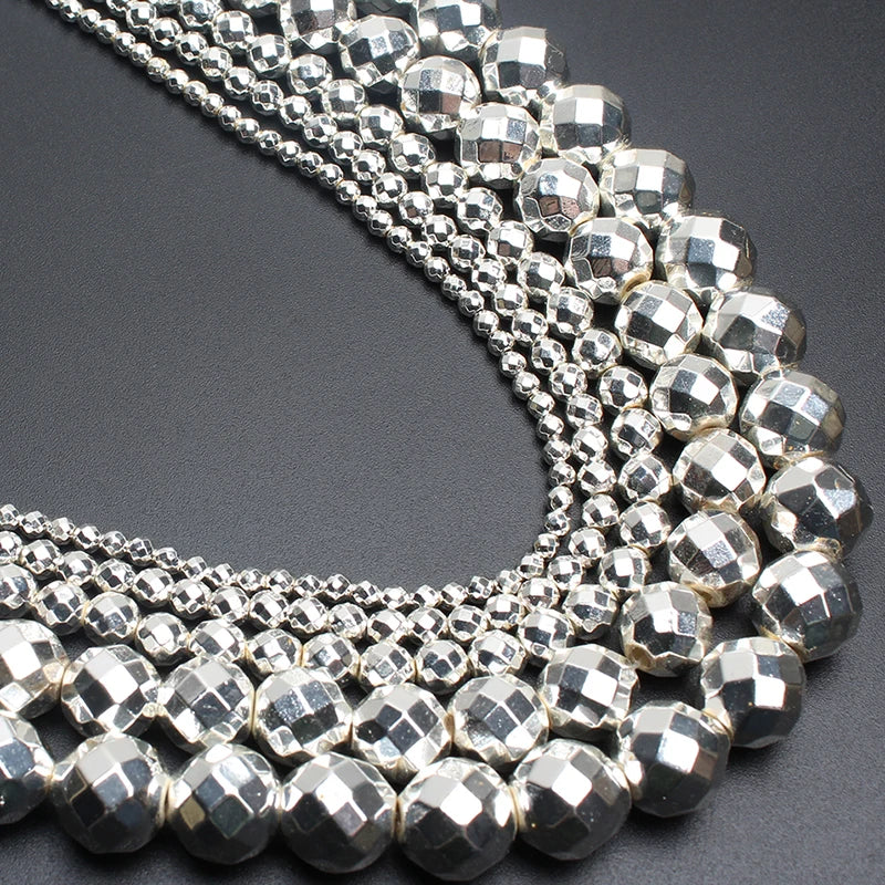 AAA Natural Faceted Silver Plated Hematite Bead Strand