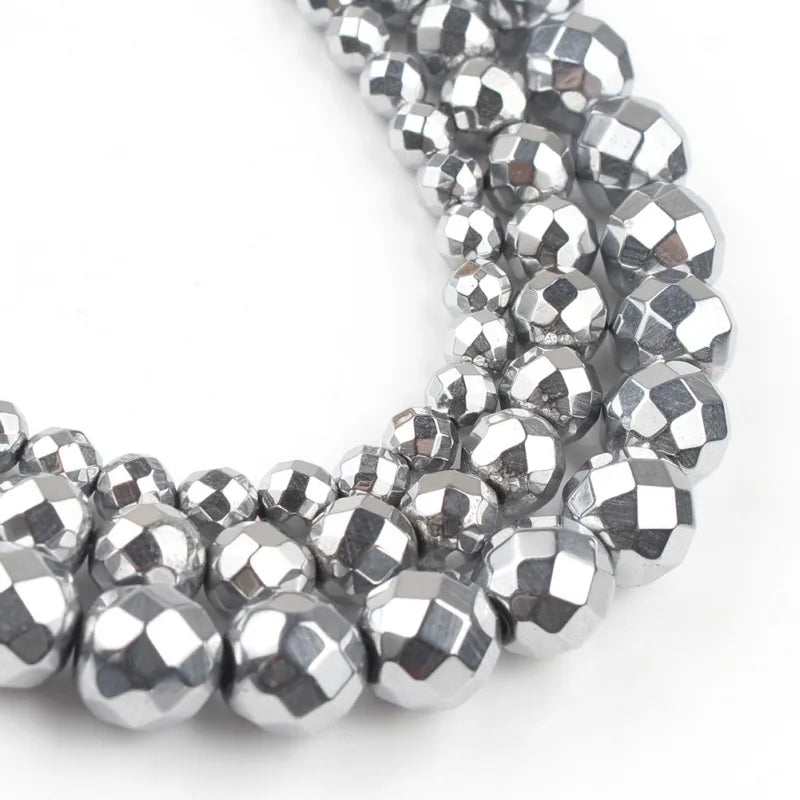 AAA Natural Faceted Silver Plated Hematite Bead Strand