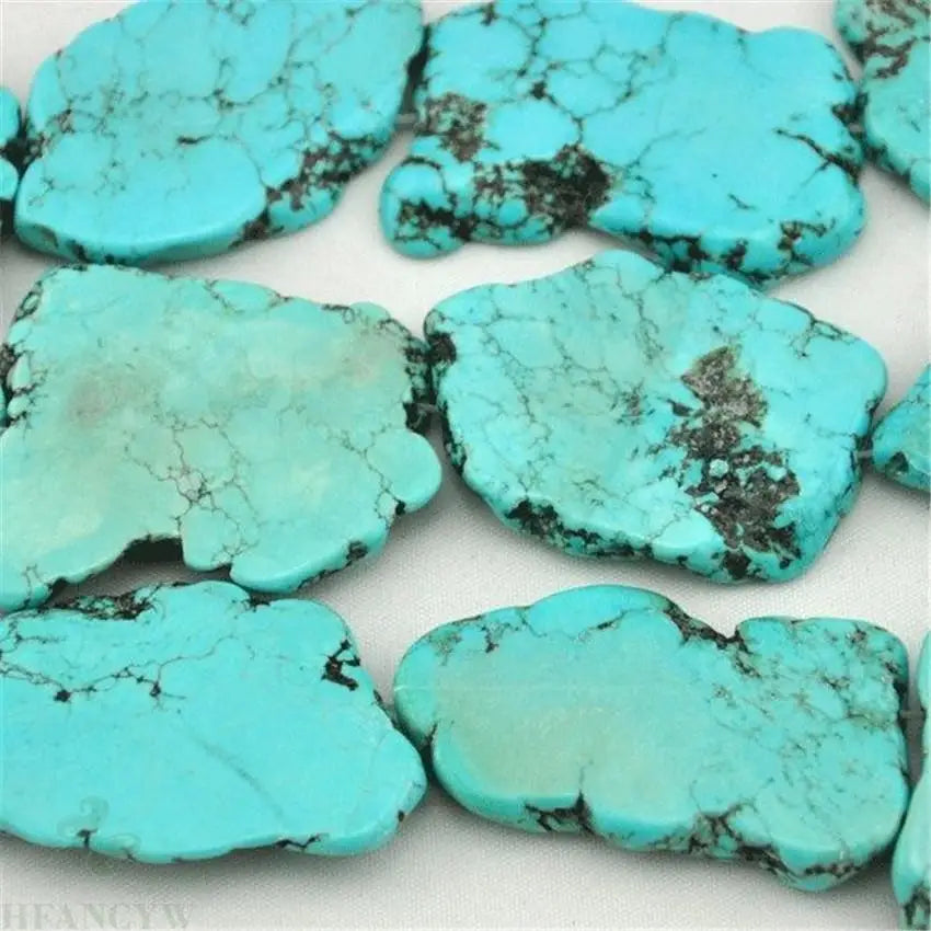Natural Turquoise Flat Slab Bead Strand