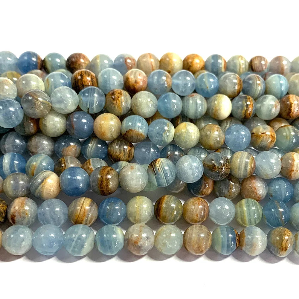 Natural Blue Calcite Round Bead Strand