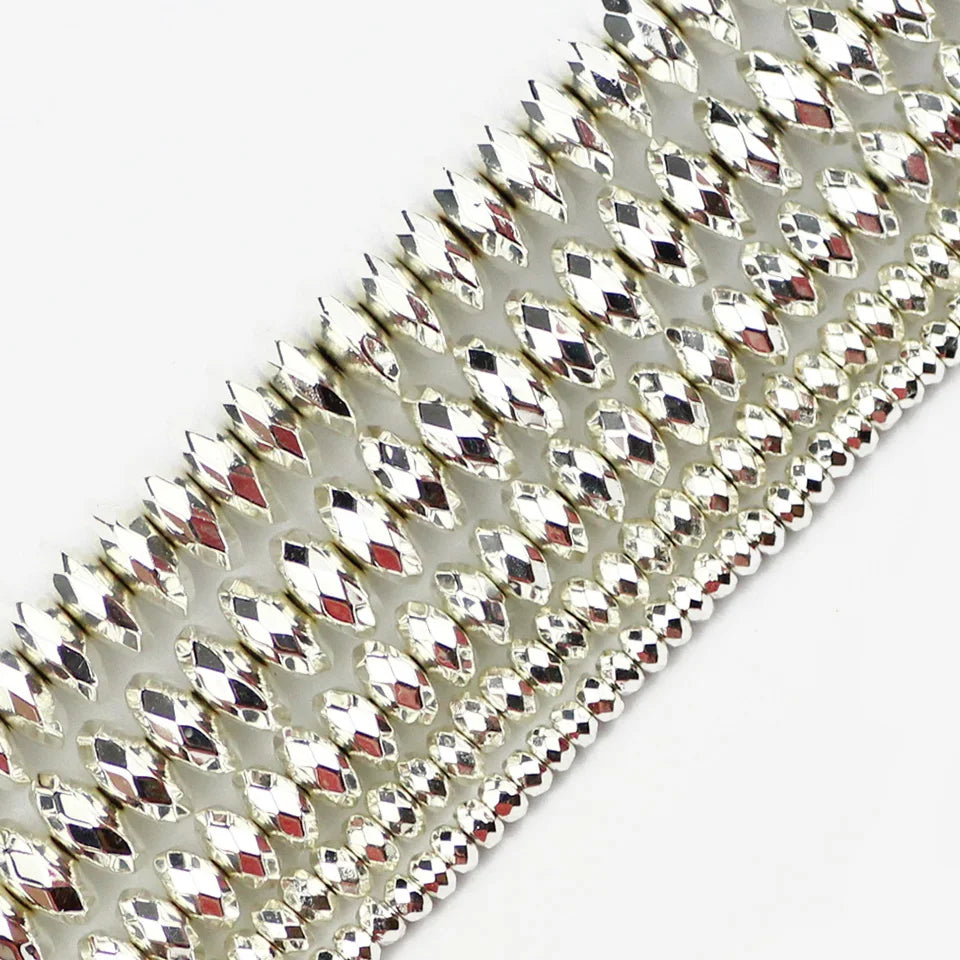 Flat Faceted Round Silver Hematite Spacer Bead Strand