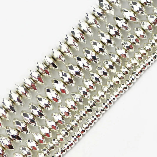 Flat Faceted Round Silver Hematite Spacer Bead Strand